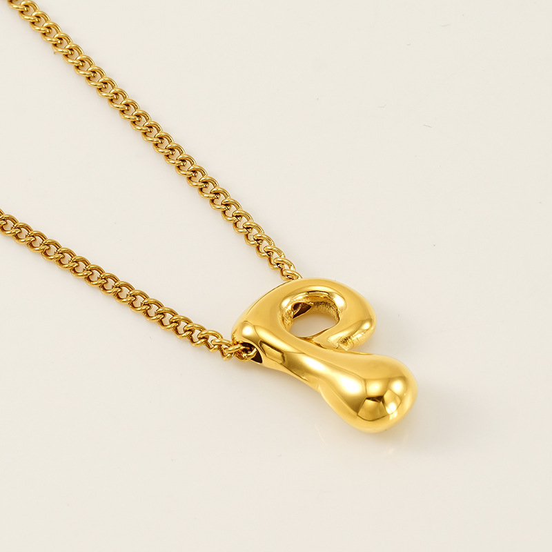 Gold color / 1 Piece Simple Series Daily Letter P Titanium Steel  Gold Color Unisex Pendant Necklaces Picture16